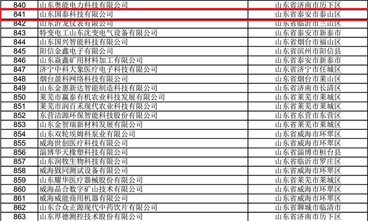 國泰科技成功入圍山東省2018年第一批科技型中小企業(yè)名單